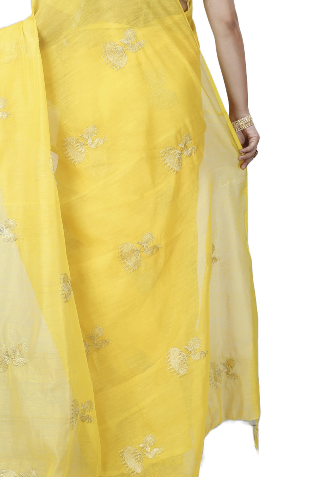 Yellow Blended Cotton Tuli Hand Loom Saree (1235)